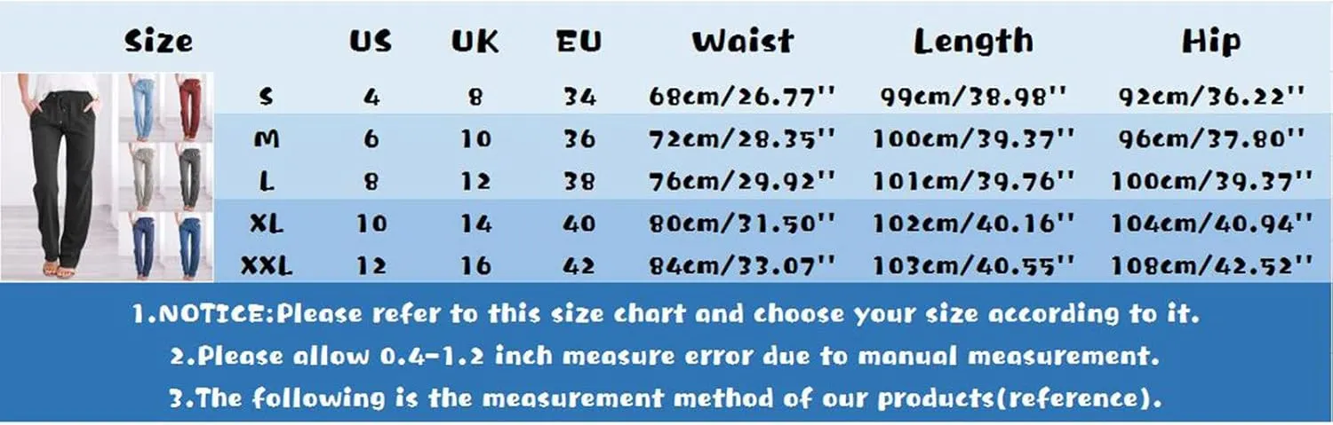 Daily Casual Fashion Women's Straight Leg Pants Elastic Waist with Drawstring Travel Beach Summer Pants with Pockets