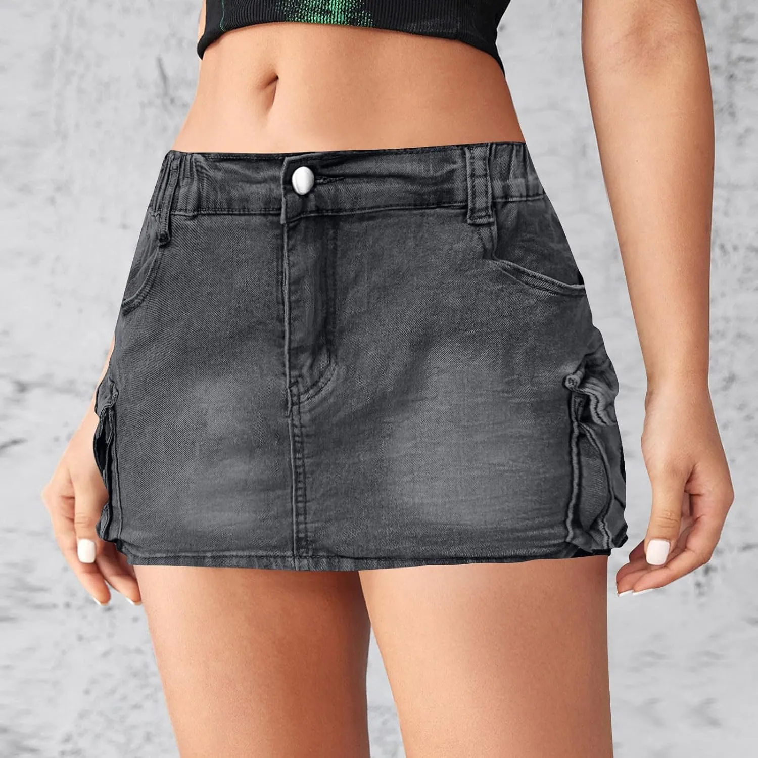 Denim Cargo Skirt Women Button Mini Skirt with Pockets Y2k Bodycon 2025 Trendy Jean Short Skirts