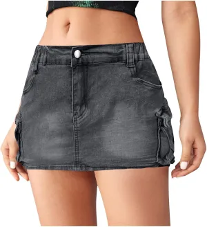 Denim Cargo Skirt Women Button Mini Skirt with Pockets Y2k Bodycon 2025 Trendy Jean Short Skirts