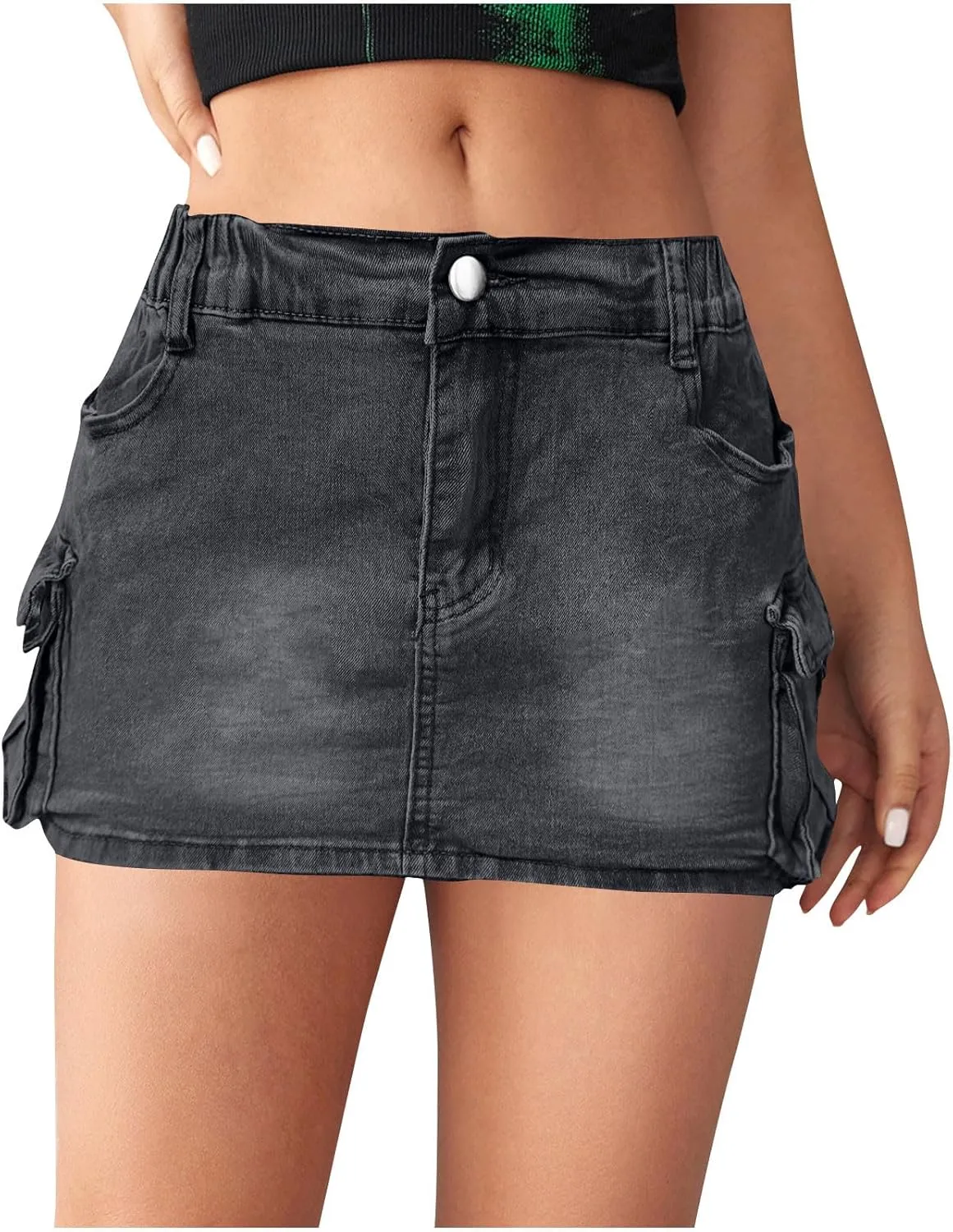 Denim Cargo Skirt Women Button Mini Skirt with Pockets Y2k Bodycon 2025 Trendy Jean Short Skirts