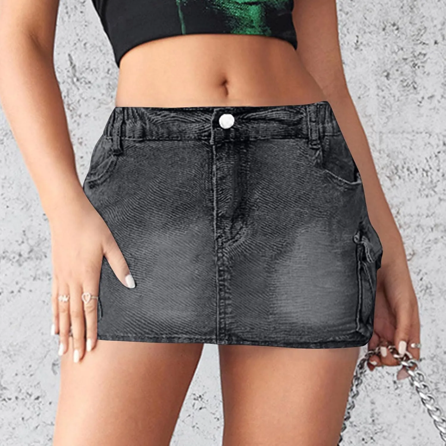 Denim Cargo Skirt Women Button Mini Skirt with Pockets Y2k Bodycon 2025 Trendy Jean Short Skirts