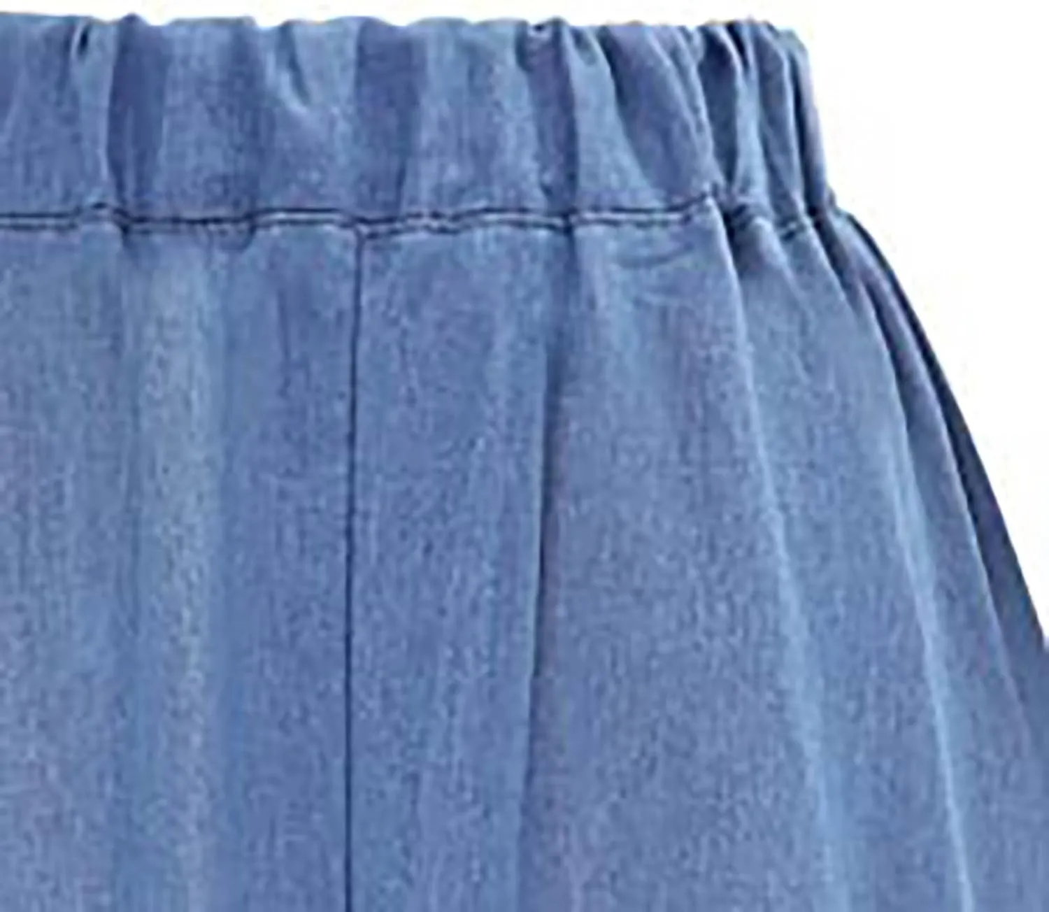 Denim Midi Skirts for Women Summer Casual Elastic High Waisted Buttons Front A-Line Flowy Ruffle Jean Skirt