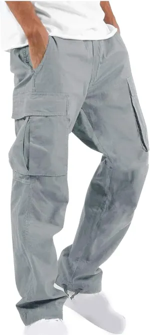 Dgoopd Cargo Pants for Men Baggy Straight Leg Joggers Drawstring Bottom Hiking Pants Workout Tactical Pants with Pockets