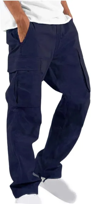 Dgoopd Cargo Pants for Men Baggy Straight Leg Joggers Drawstring Bottom Hiking Pants Workout Tactical Pants with Pockets