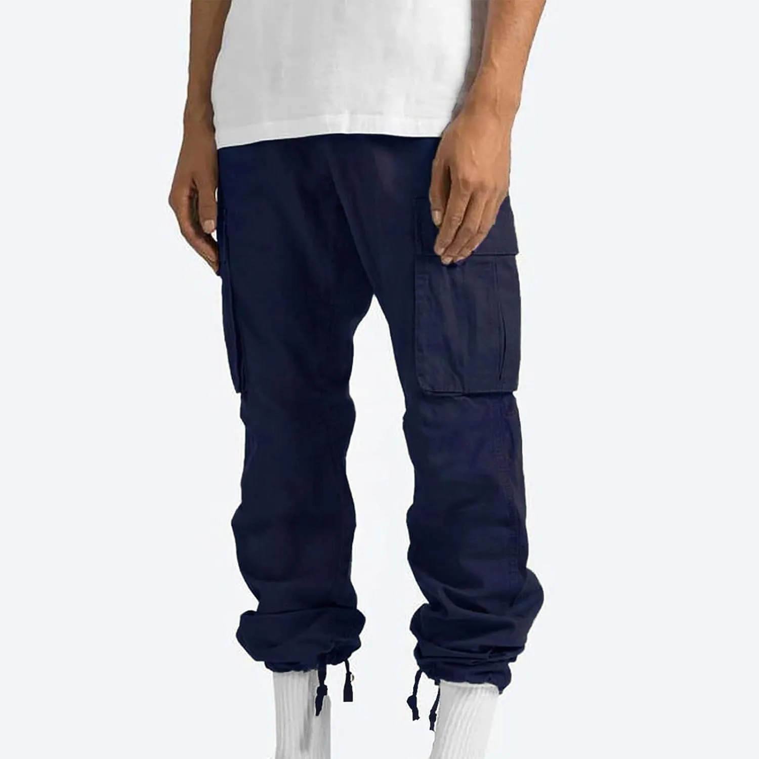 Dgoopd Cargo Pants for Men Baggy Straight Leg Joggers Drawstring Bottom Hiking Pants Workout Tactical Pants with Pockets