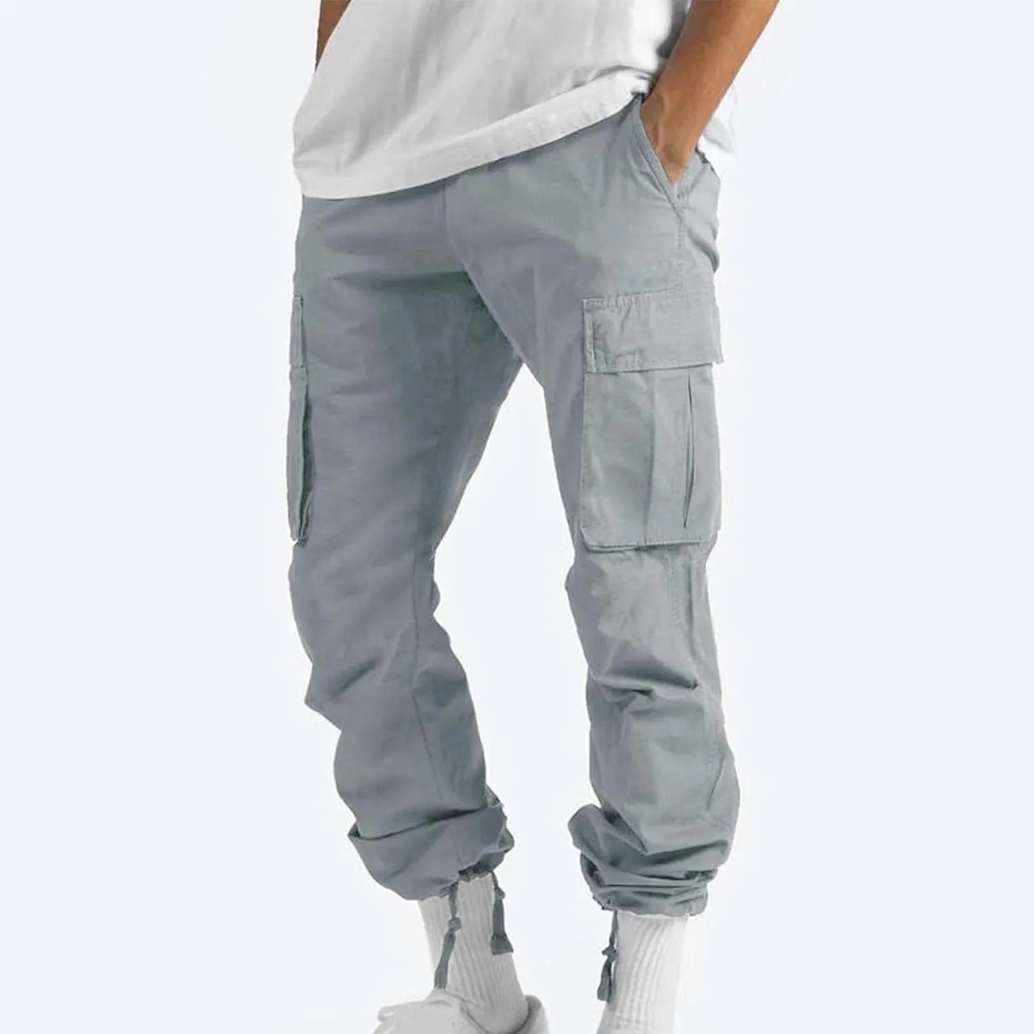 Dgoopd Cargo Pants for Men Baggy Straight Leg Joggers Drawstring Bottom Hiking Pants Workout Tactical Pants with Pockets
