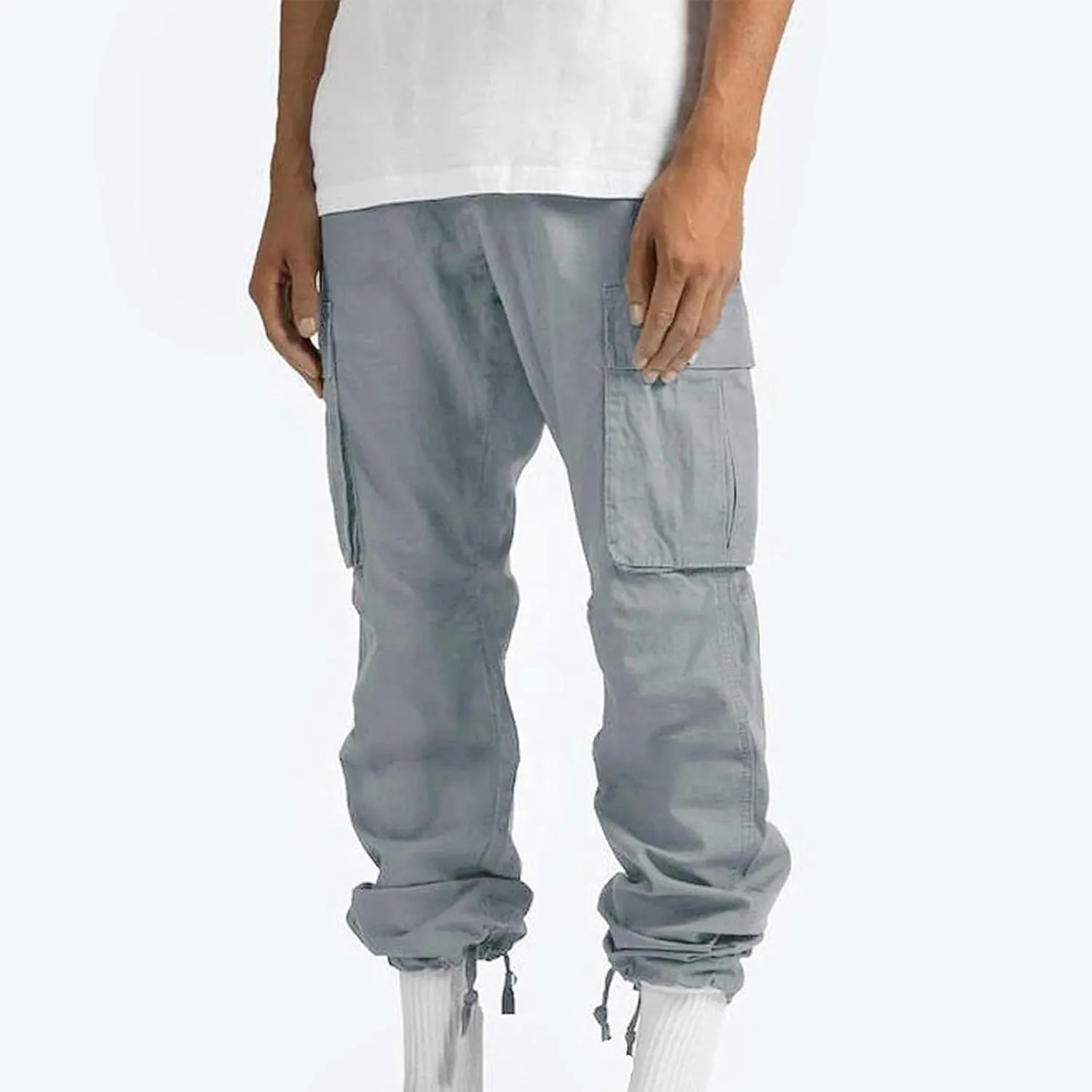 Dgoopd Cargo Pants for Men Baggy Straight Leg Joggers Drawstring Bottom Hiking Pants Workout Tactical Pants with Pockets