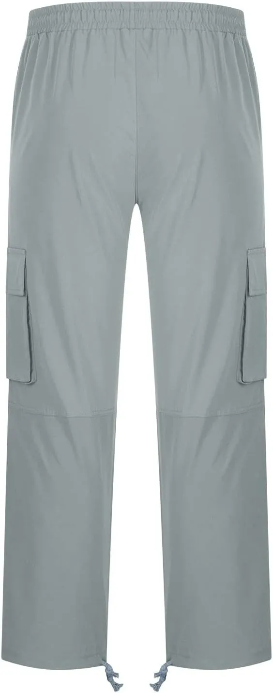 Dgoopd Cargo Pants for Men Baggy Straight Leg Joggers Drawstring Bottom Hiking Pants Workout Tactical Pants with Pockets