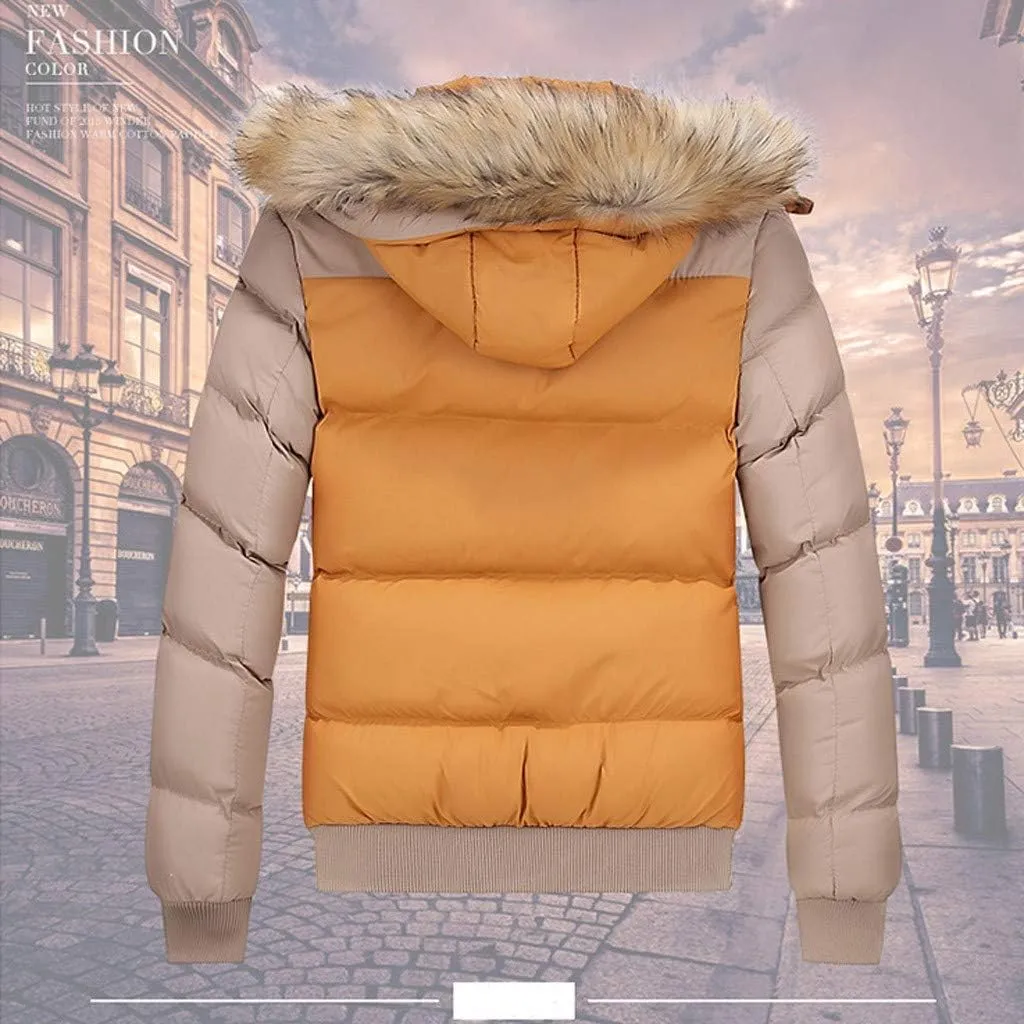 Dgoopd Men's Winter Puffer Jacket with Fur Hood Lightweight Padded Jacket Waterproof Bubble Coat Ski Parka Warm Quilted Coat