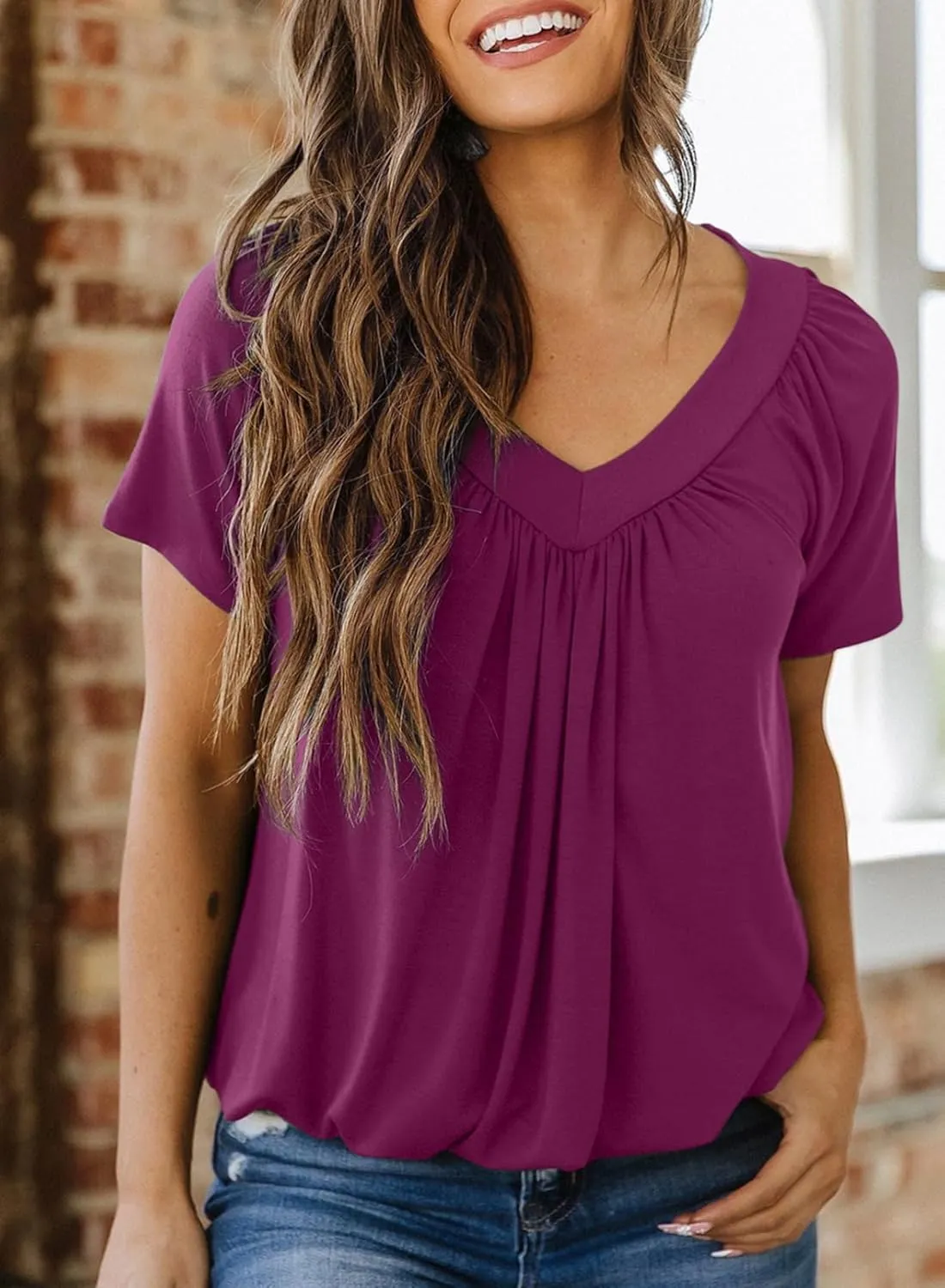 Dokotoo Women's Casual Summer T Shirts Short Sleeve V Neck Tops Tshirts