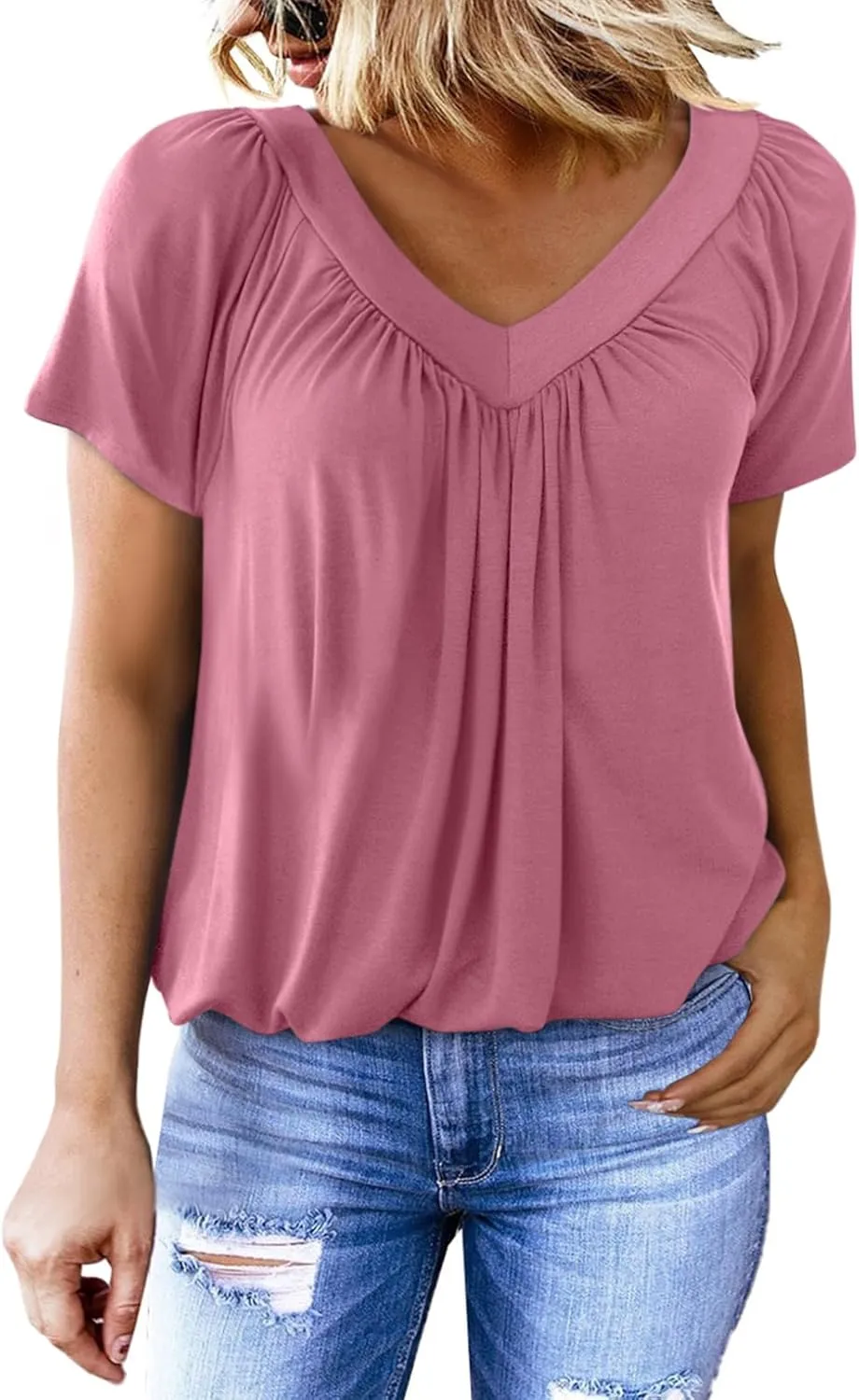 Dokotoo Women's Casual Summer T Shirts Short Sleeve V Neck Tops Tshirts