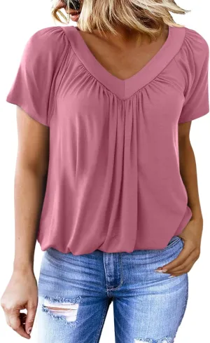 Dokotoo Women's Casual Summer T Shirts Short Sleeve V Neck Tops Tshirts