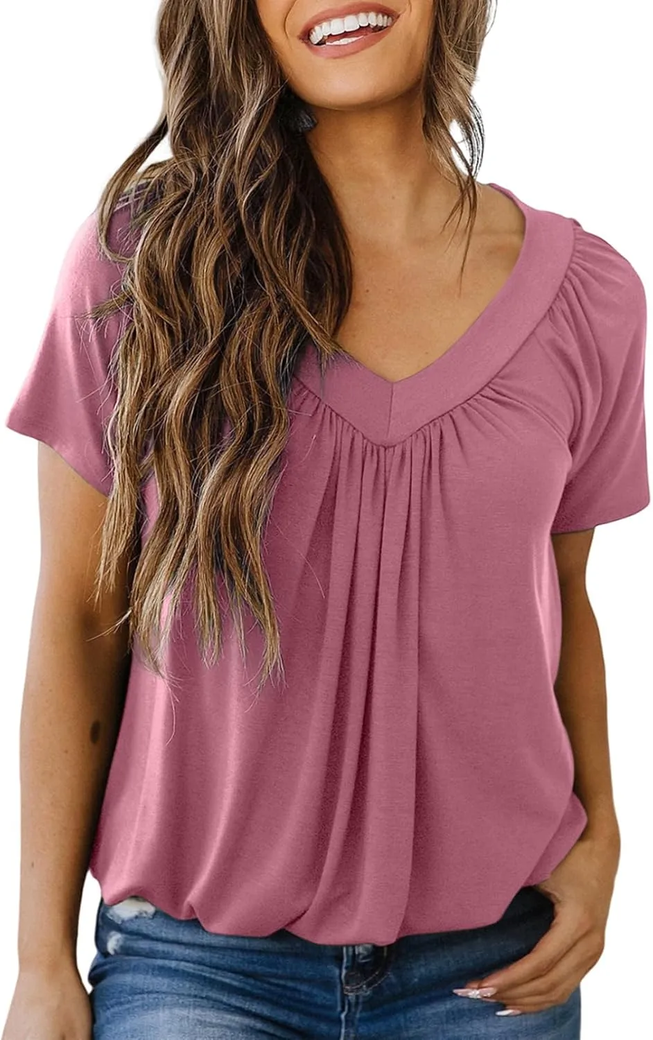 Dokotoo Women's Casual Summer T Shirts Short Sleeve V Neck Tops Tshirts