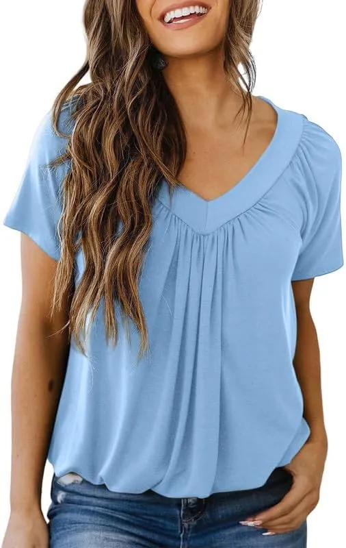 Dokotoo Women's Casual Summer T Shirts Short Sleeve V Neck Tops Tshirts
