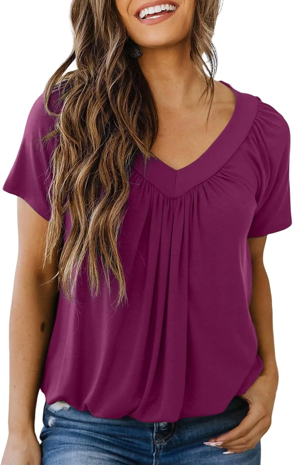 Dokotoo Women's Casual Summer T Shirts Short Sleeve V Neck Tops Tshirts