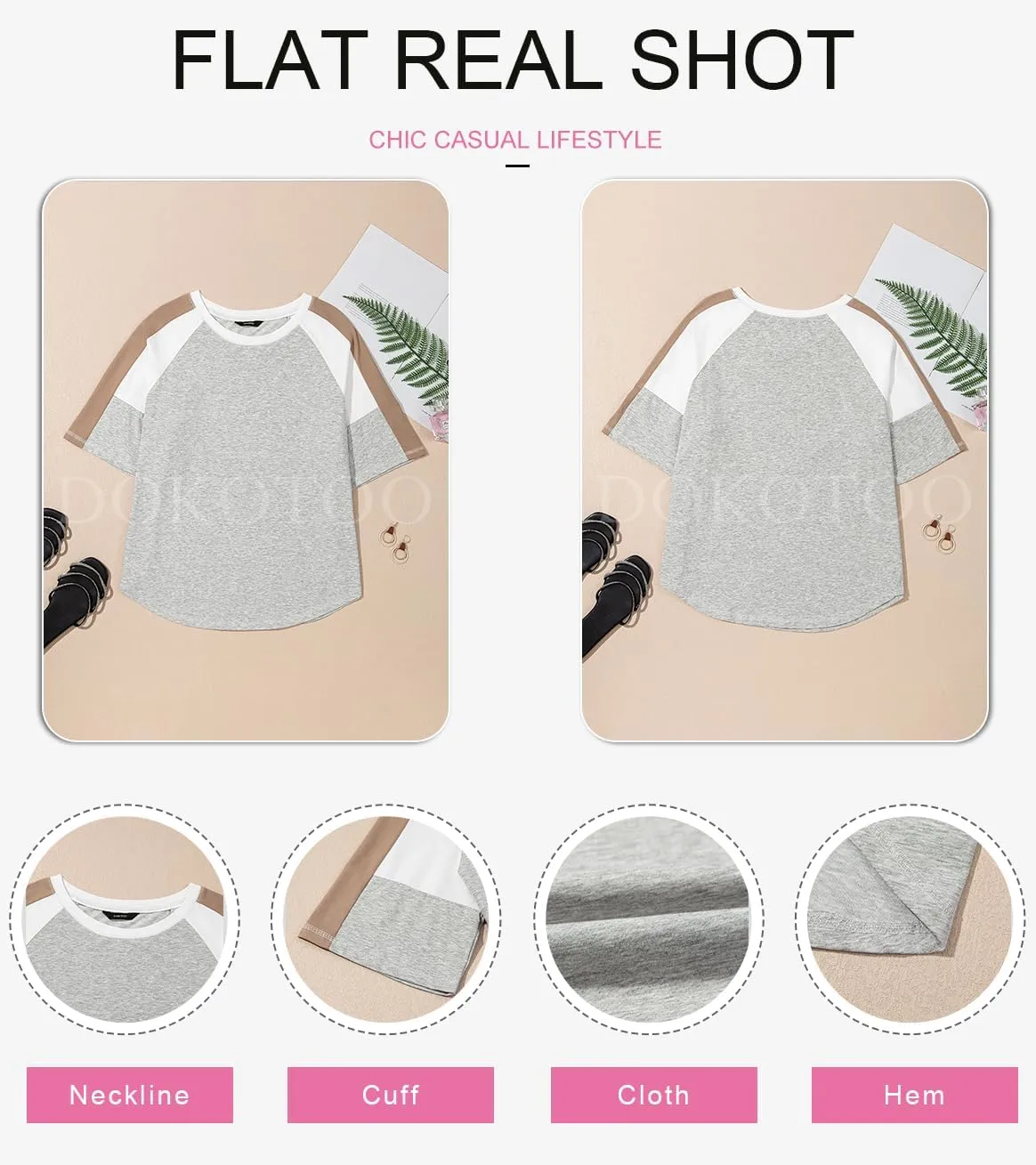 Dokotoo Womens Tops Color Block Crewneck Short Sleeve T Shirts Casual Oversized Summer Outfits
