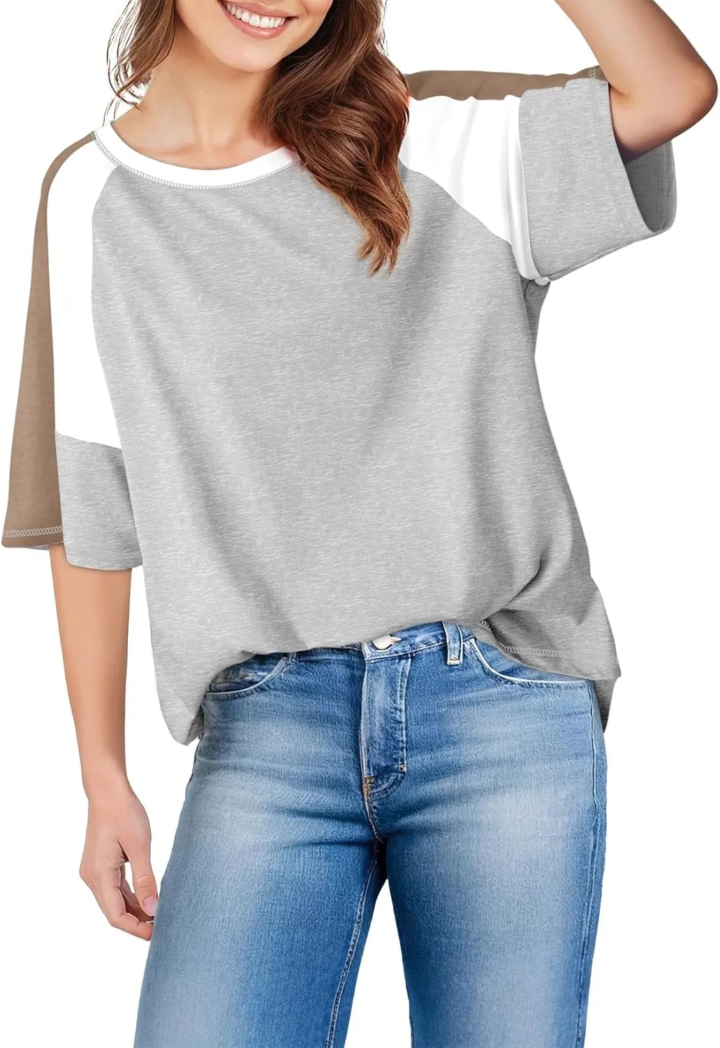 Dokotoo Womens Tops Color Block Crewneck Short Sleeve T Shirts Casual Oversized Summer Outfits