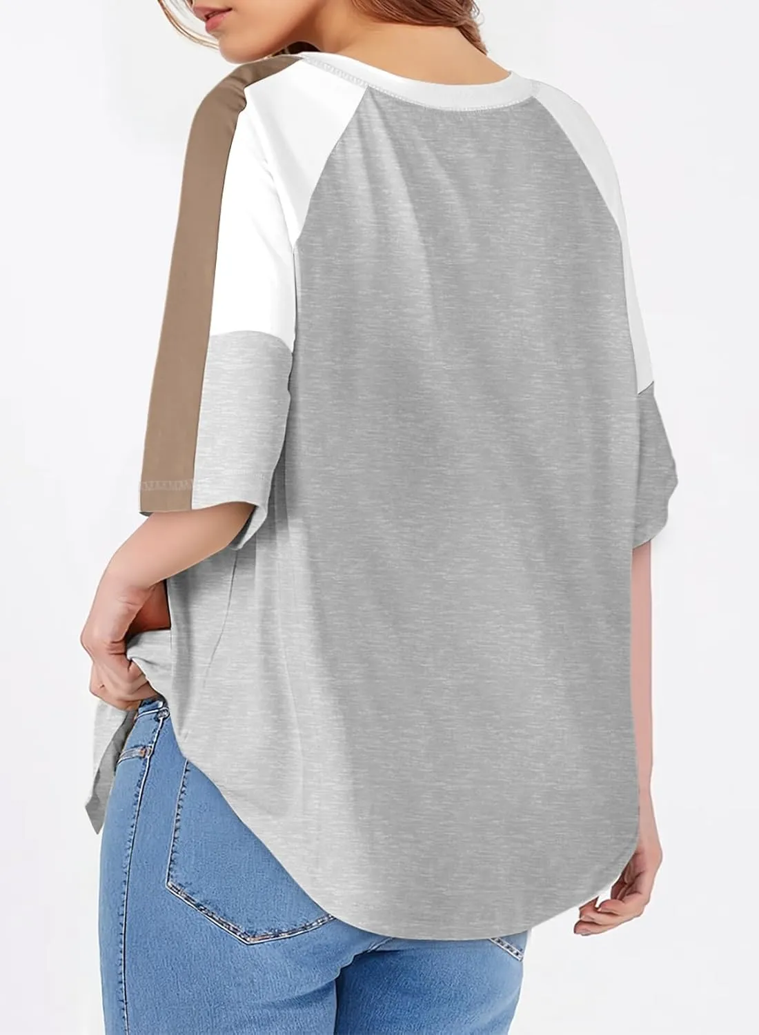 Dokotoo Womens Tops Color Block Crewneck Short Sleeve T Shirts Casual Oversized Summer Outfits