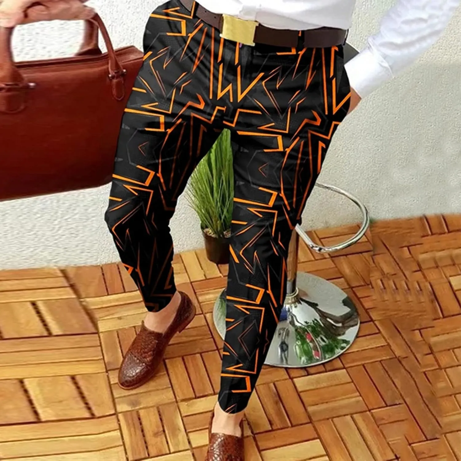 Dress Pants for Men, Men's Fashion Stretch Dress Pants Slim Fit Plaid Skinny Suit Pants Casual Business Golf Dress Pants