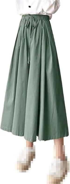 Elastic Waist Flared Skirt for Women,Spring,mid-Length high-Waist A-line Skirt