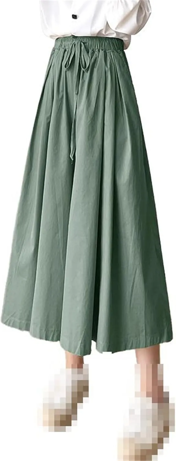 Elastic Waist Flared Skirt for Women,Spring,mid-Length high-Waist A-line Skirt