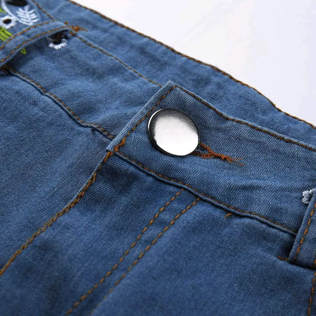 Embroidered Flared Jeans for Women High Waisted Bell Bottom Jeans Plus Size Flared Denim Pant Retro Wide Leg Jeans