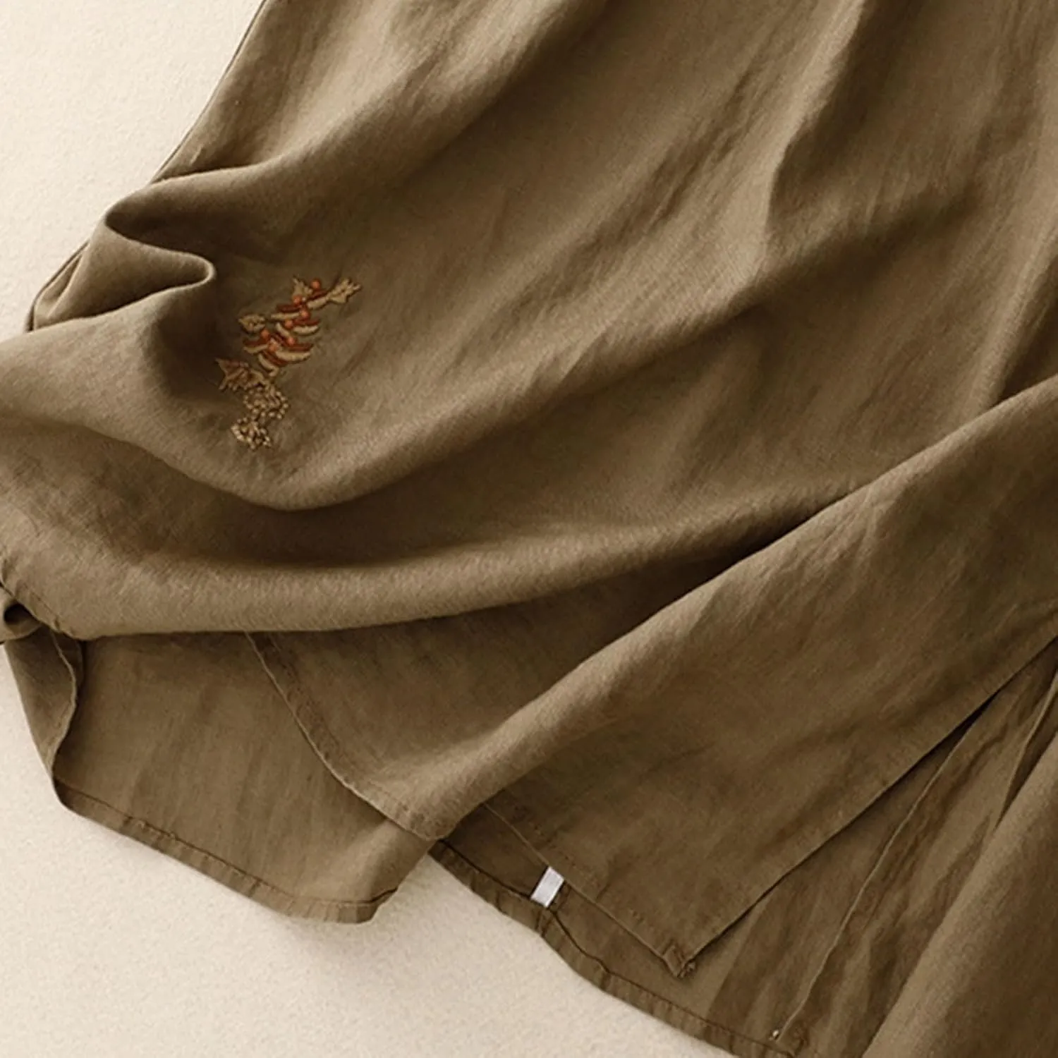 Embroidery Cotton Linen Skirts for Women with Pockets Midi Length Long Skirt Casual Beach Party Holiday Boho Skirt