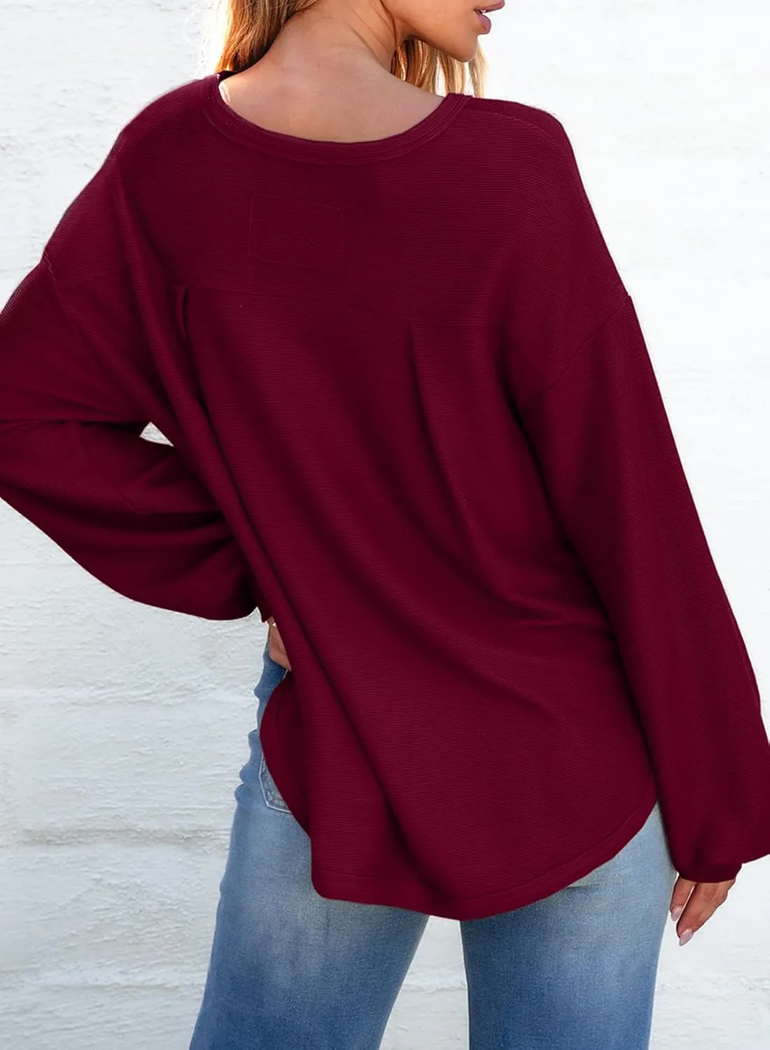 EVALESS Women's Long Sleeve Shirts Oversized Crewneck Trendy Tee Shirts Tops