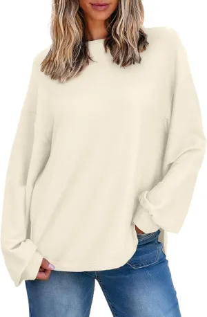 EVALESS Women's Long Sleeve Shirts Oversized Crewneck Trendy Tee Shirts Tops