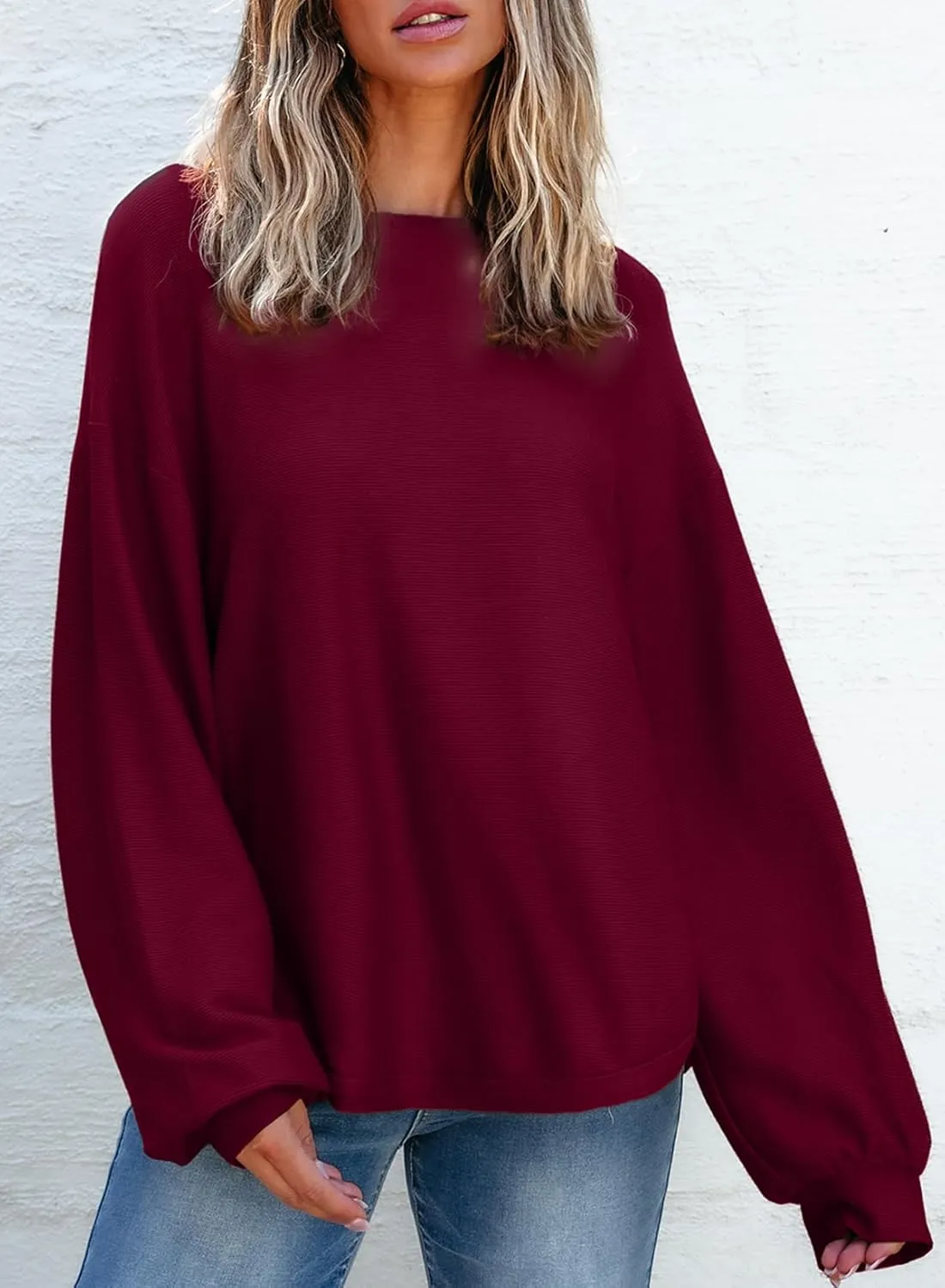 EVALESS Women's Long Sleeve Shirts Oversized Crewneck Trendy Tee Shirts Tops