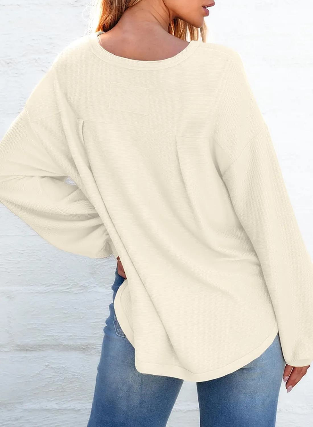 EVALESS Women's Long Sleeve Shirts Oversized Crewneck Trendy Tee Shirts Tops