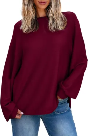 EVALESS Women's Long Sleeve Shirts Oversized Crewneck Trendy Tee Shirts Tops