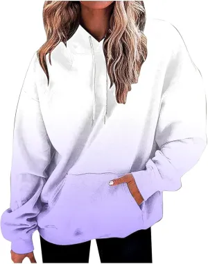 Fall Hoodie for Women Oversized Casual Gradient Color Long Sleeve Pullover Sweatshirts Fashion Hooded Lightweight Tops