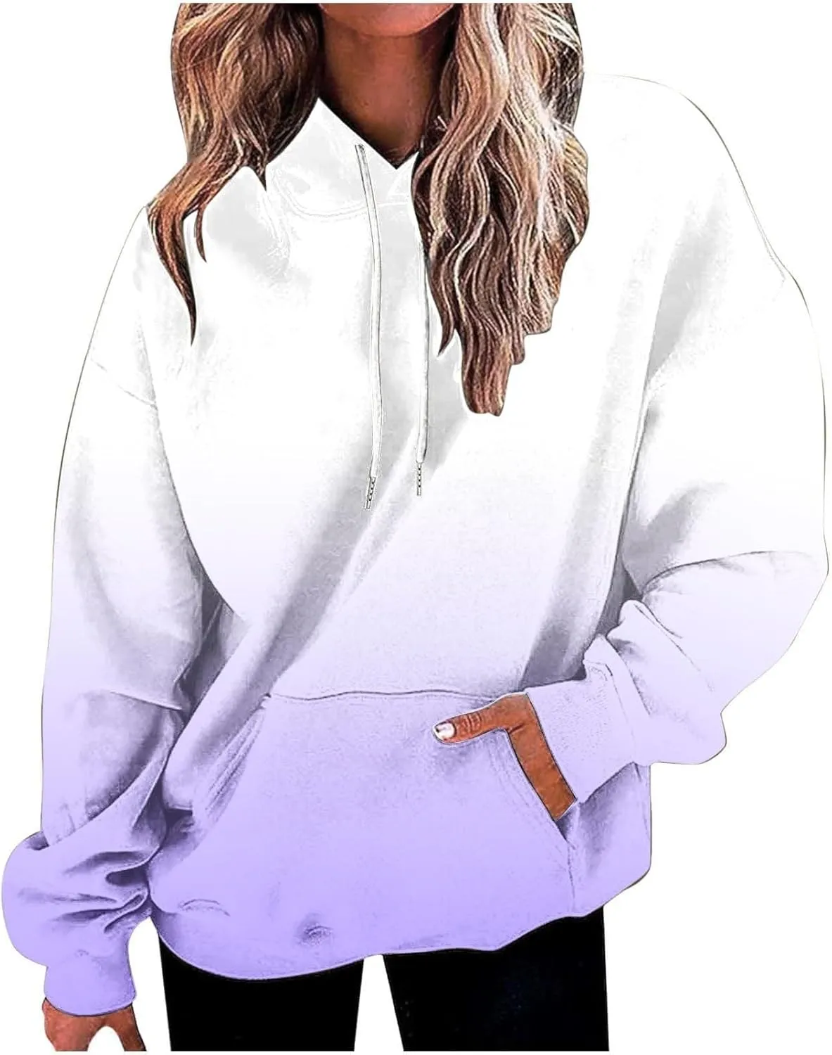 Fall Hoodie for Women Oversized Casual Gradient Color Long Sleeve Pullover Sweatshirts Fashion Hooded Lightweight Tops