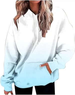 Fall Hoodie for Women Oversized Casual Gradient Color Long Sleeve Pullover Sweatshirts Fashion Hooded Lightweight Tops