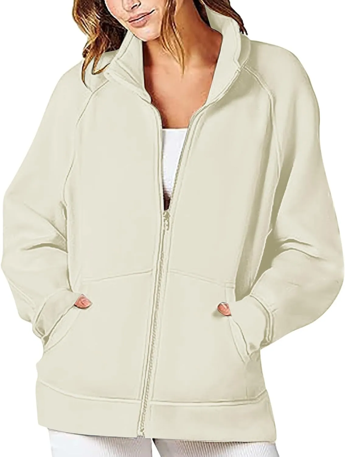 Fall Outfits Womens Oversized Sweatshirt Womens Zip Up Hoodies Cropped Sweatshirts Fleece Jackets Casual Hooded