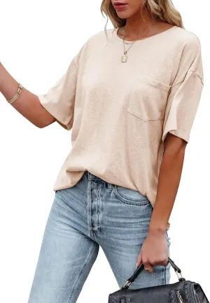 Fanway&EC Women's Short Sleeve T-Shirts Casual Crewneck Tees with Pocket Summer Basic Tops