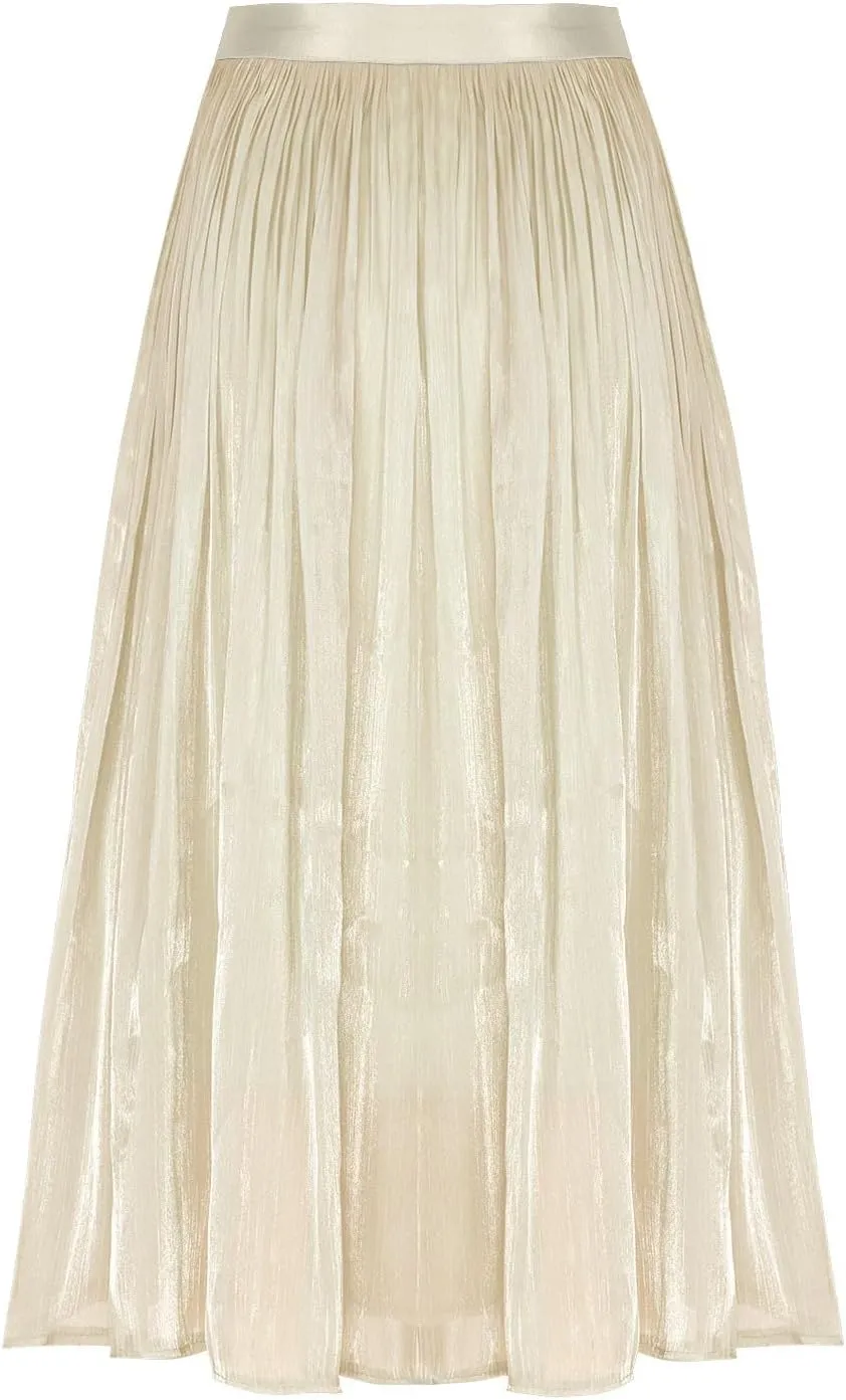 Fashion Tulle Skirts for Women Mesh Pleated Swing Midi Long Skirt Elastic High Waist Flowy Midi A-line Skirts