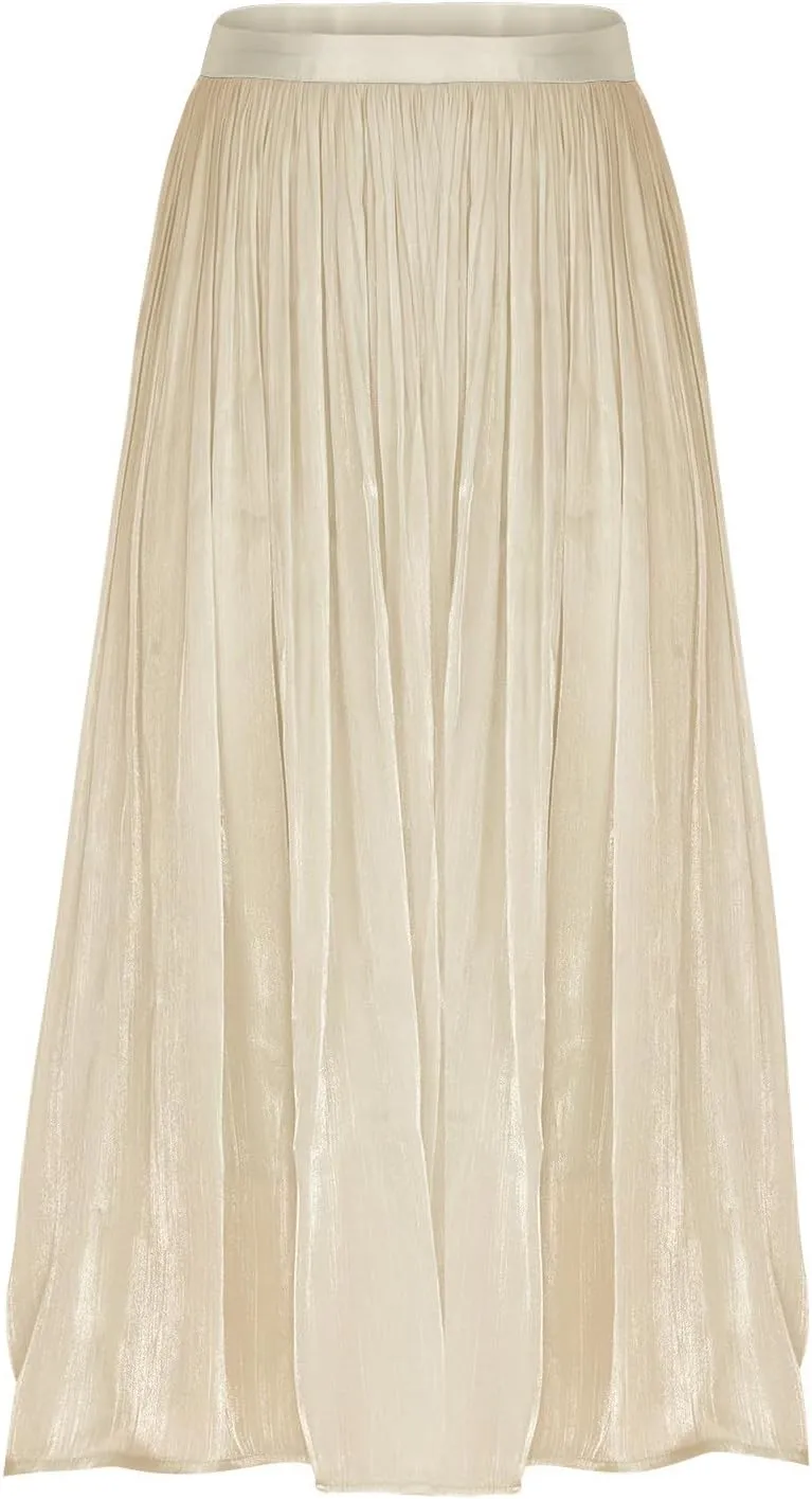 Fashion Tulle Skirts for Women Mesh Pleated Swing Midi Long Skirt Elastic High Waist Flowy Midi A-line Skirts