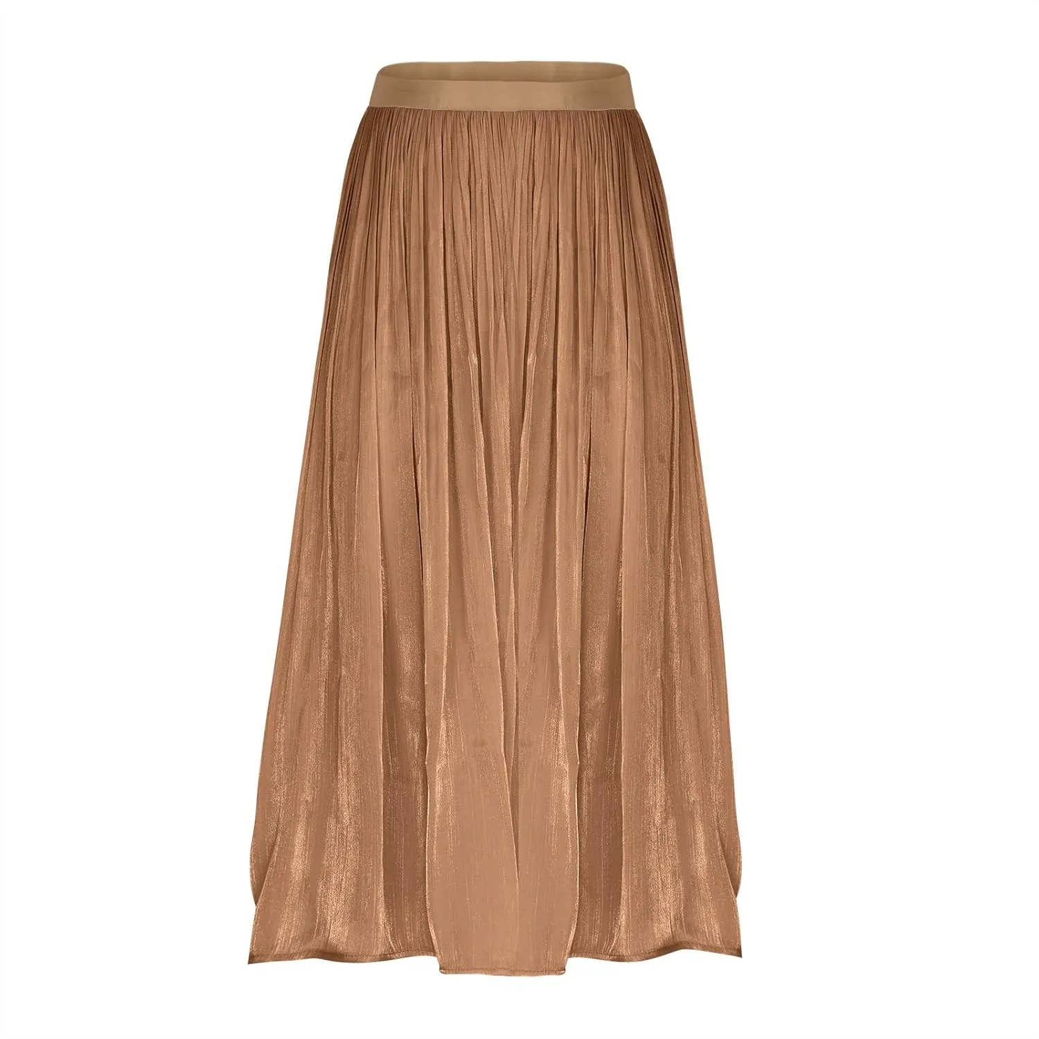 Fashion Tulle Skirts for Women Mesh Pleated Swing Midi Long Skirt Elastic High Waist Flowy Midi A-line Skirts