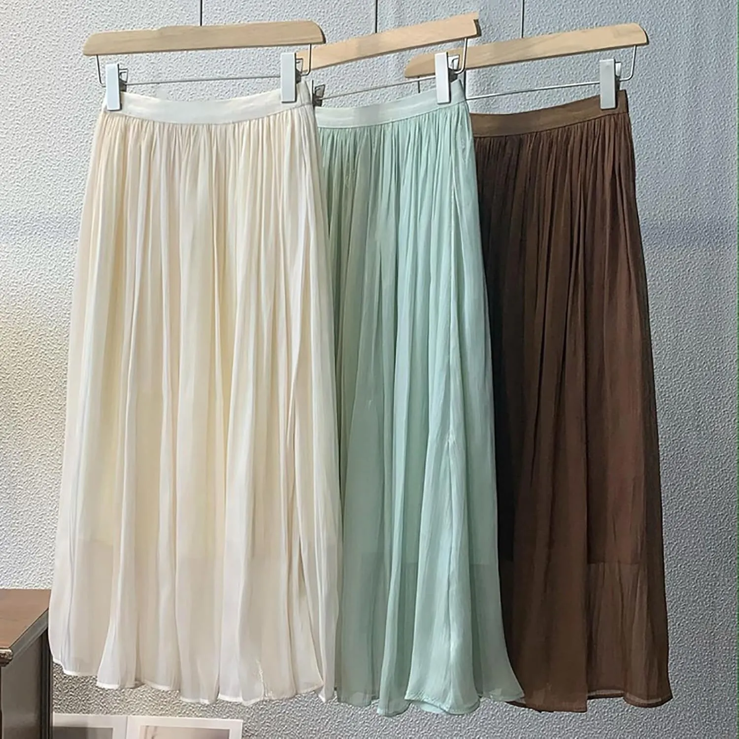 Fashion Tulle Skirts for Women Mesh Pleated Swing Midi Long Skirt Elastic High Waist Flowy Midi A-line Skirts