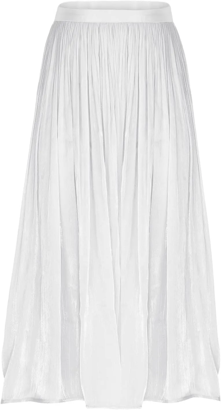 Fashion Tulle Skirts for Women Mesh Pleated Swing Midi Long Skirt Elastic High Waist Flowy Midi A-line Skirts