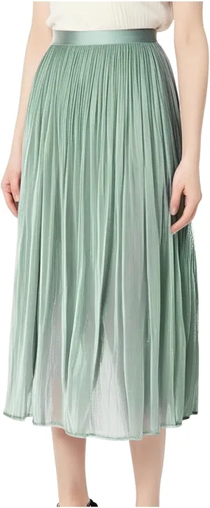 Fashion Tulle Skirts for Women Mesh Pleated Swing Midi Long Skirt Elastic High Waist Flowy Midi A-line Skirts
