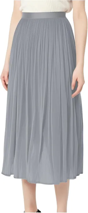 Fashion Tulle Skirts for Women Mesh Pleated Swing Midi Long Skirt Elastic High Waist Flowy Midi A-line Skirts