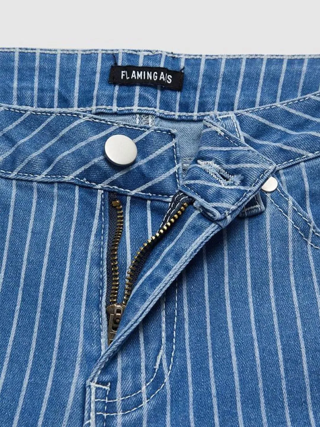 Flamingals Flared Jeans for Women Mid Waisted High Stretch Bootcut Jeans Vintage Raw Hem Striped Pattern Trendy Denim Jeans