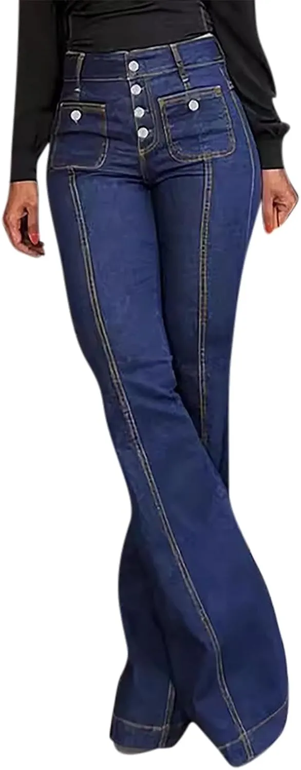 Flared Jeans for Women High Waisted Loose Wide Leg Denim Pants Casual Bootcut Bell Bottom Denim Pants