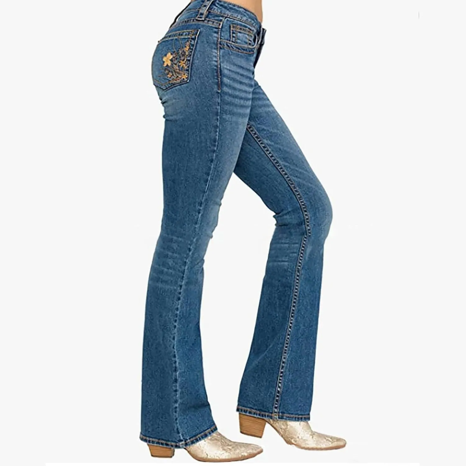 Flared Jeans for Women High Waisted Loose Wide Leg Denim Pants Casual Bootcut Bell Bottom Denim Pants