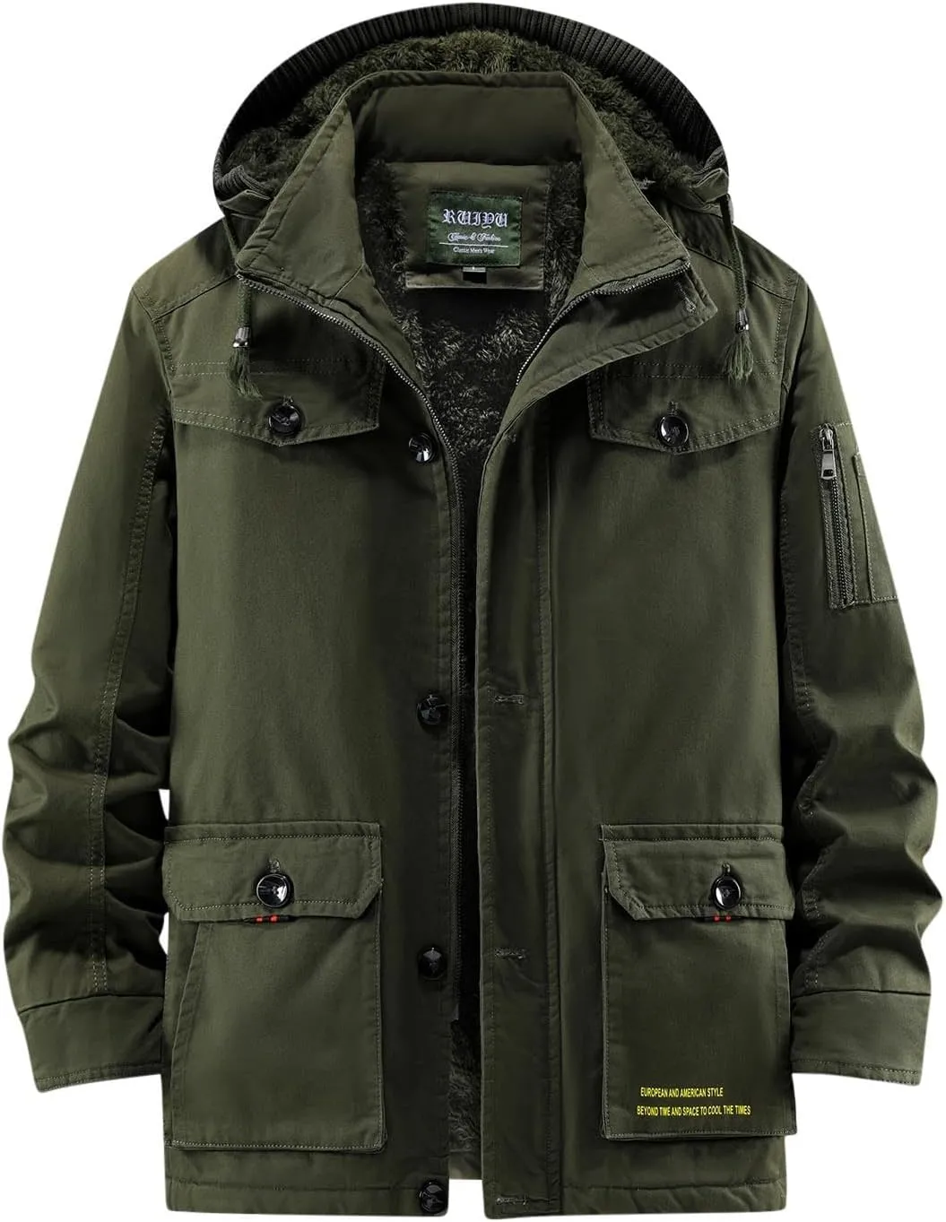 Fleece Jacket Men Winter Warm Plush Lined Sherpa Coats Casual Long Sleeve Hoodies With Pocket Solid Color Zip Outwear