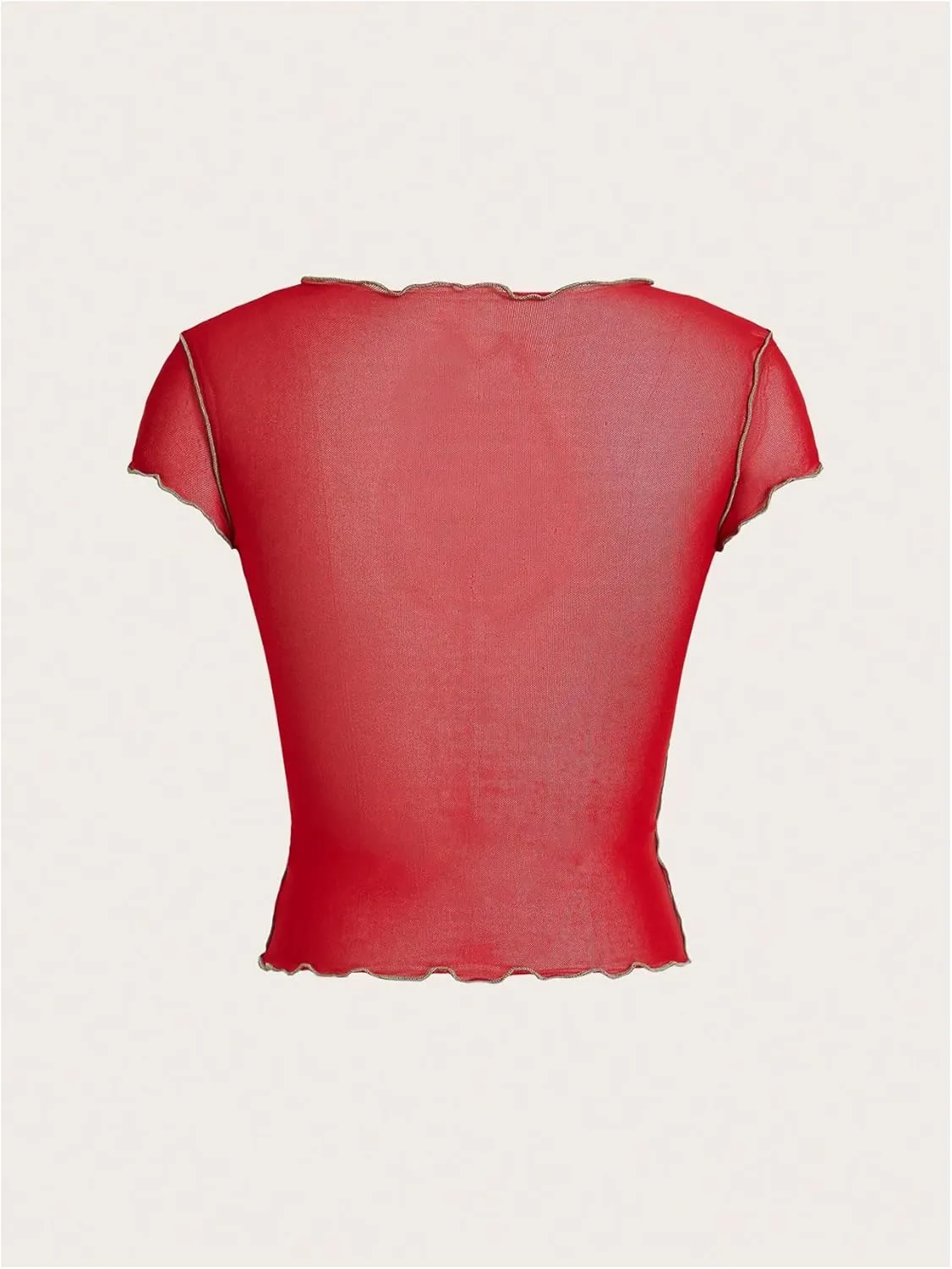 Floerns Women's 90s Vintage Short Sleeve T Shirts Sheer Mesh Crewneck Y2k Tee Tops