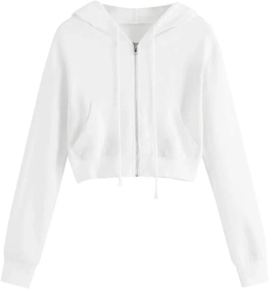 FMCHICO Womens Cropped Zip Up Hoodies Fleece Sweatshirts Zipper Jackets Hooded Pullover Sweaters